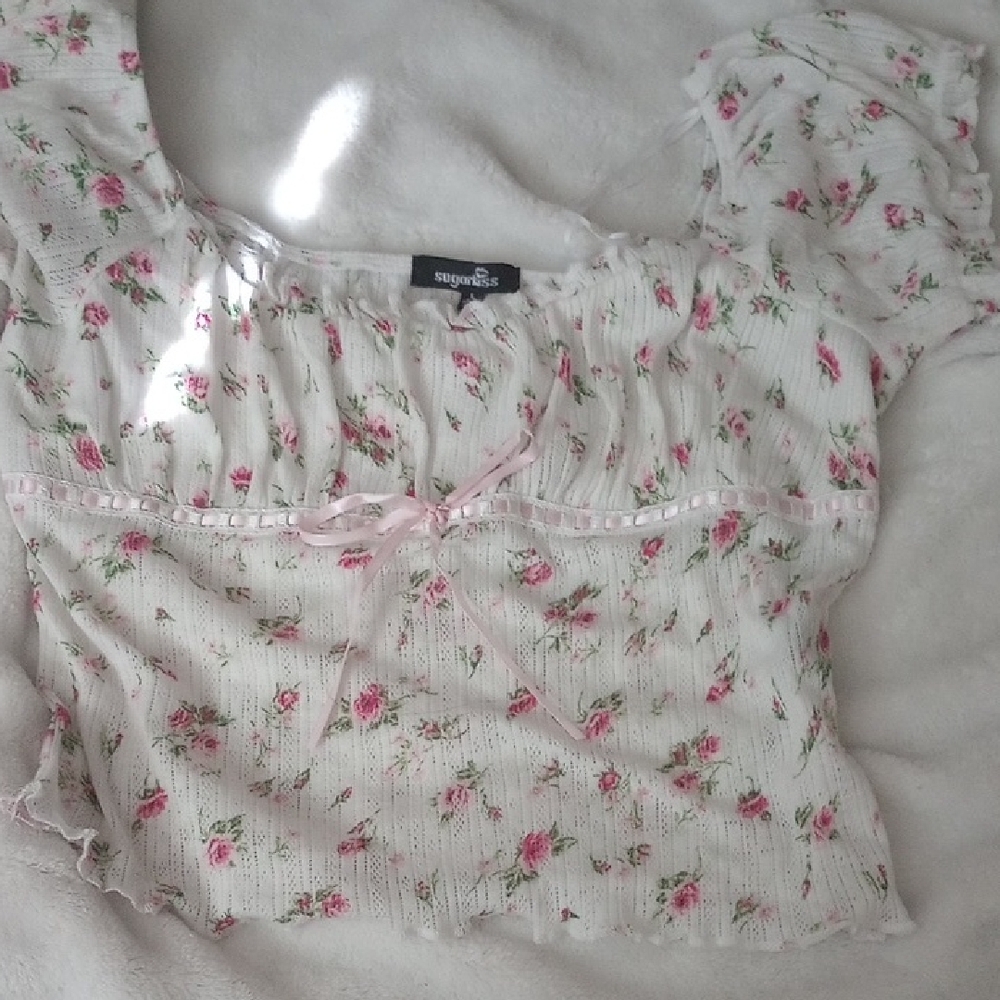 Sugarlips White and Pink Floral Blouse